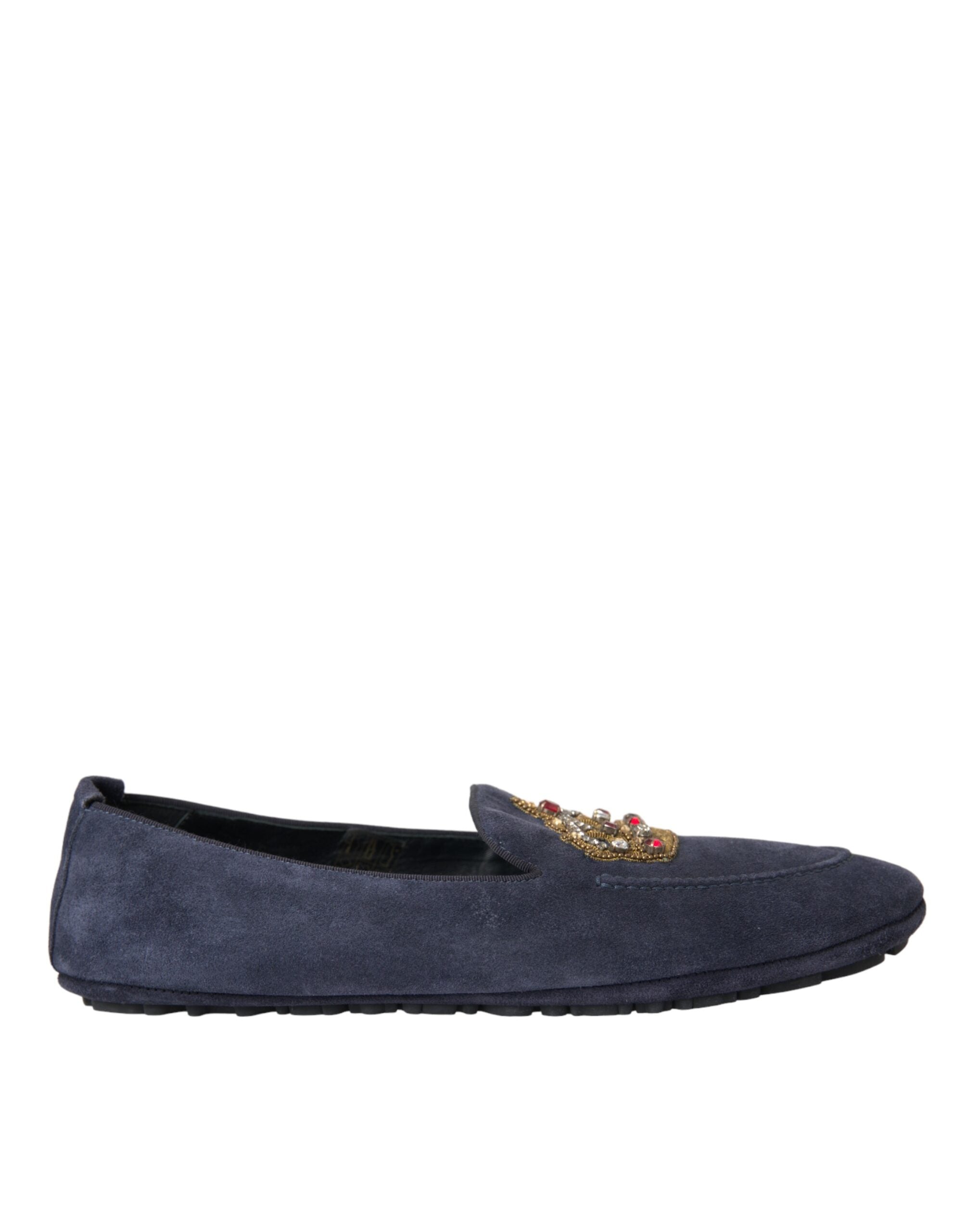 Dolce &amp;amp; Gabbana Blå Lädermocka Kristallkrona Loafers Skor