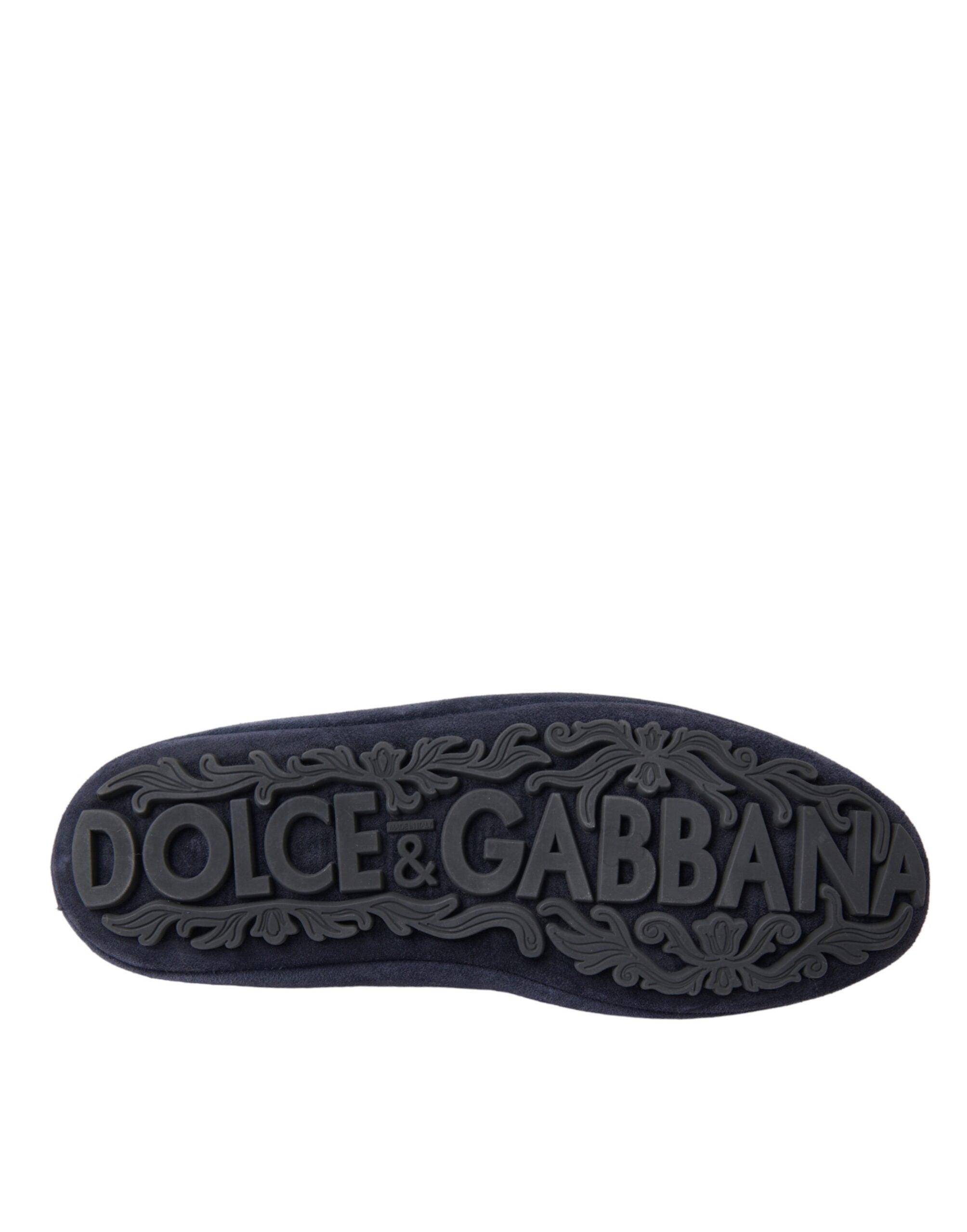 Dolce &amp;amp; Gabbana Blå Lädermocka Kristallkrona Loafers Skor