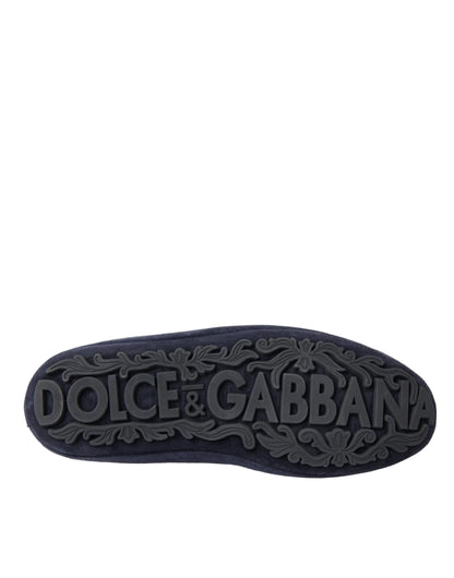 Dolce &amp;amp; Gabbana Blå Lädermocka Kristallkrona Loafers Skor