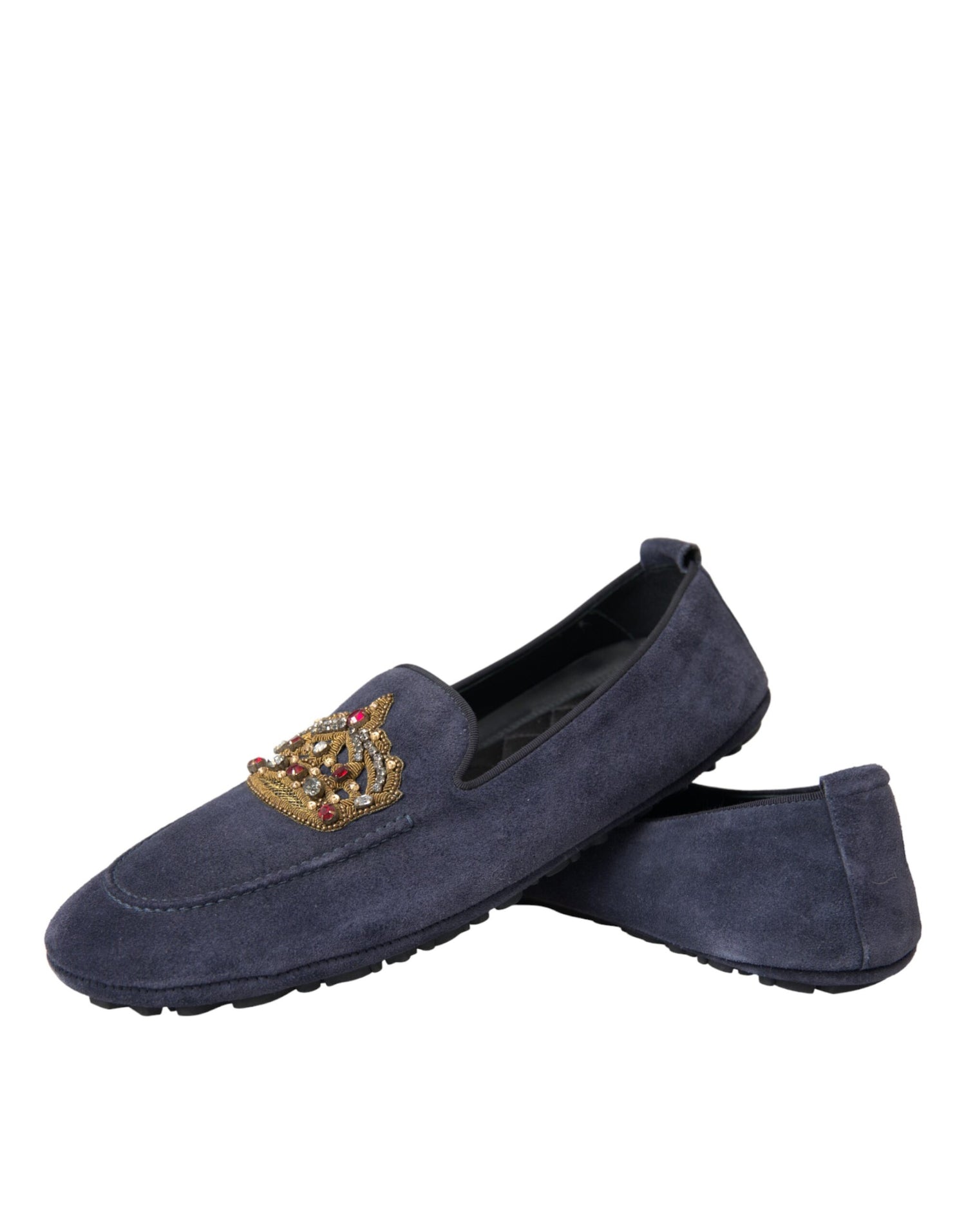 Dolce &amp;amp; Gabbana Blå Lädermocka Kristallkrona Loafers Skor