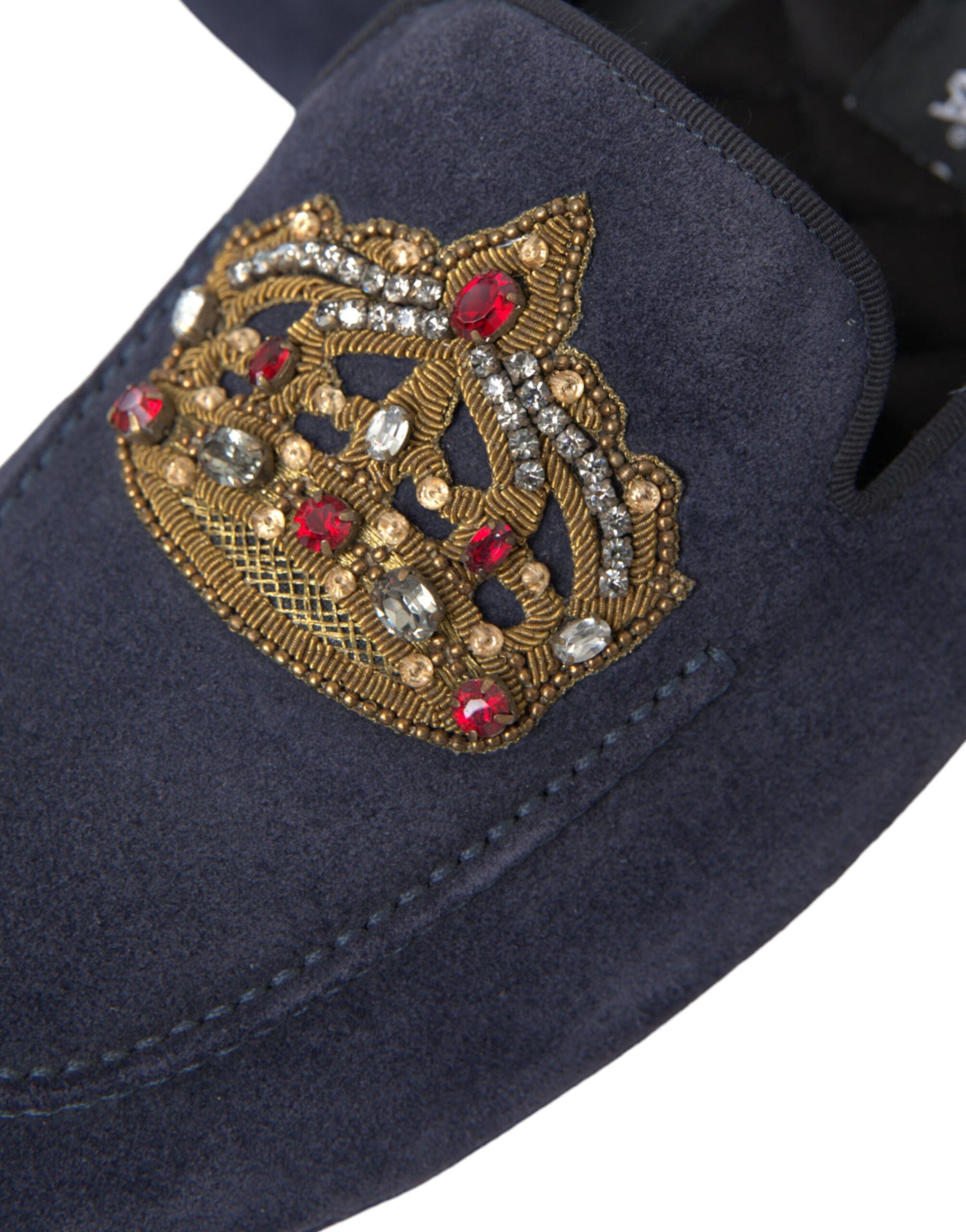 Dolce &amp;amp; Gabbana Blå Lädermocka Kristallkrona Loafers Skor