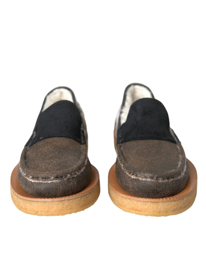 Dolce &amp;amp; Gabbana Bruna Svarta Päls Läderloafers Herrskor