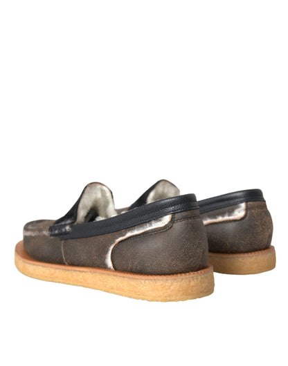 Dolce &amp;amp; Gabbana Bruna Svarta Päls Läderloafers Herrskor