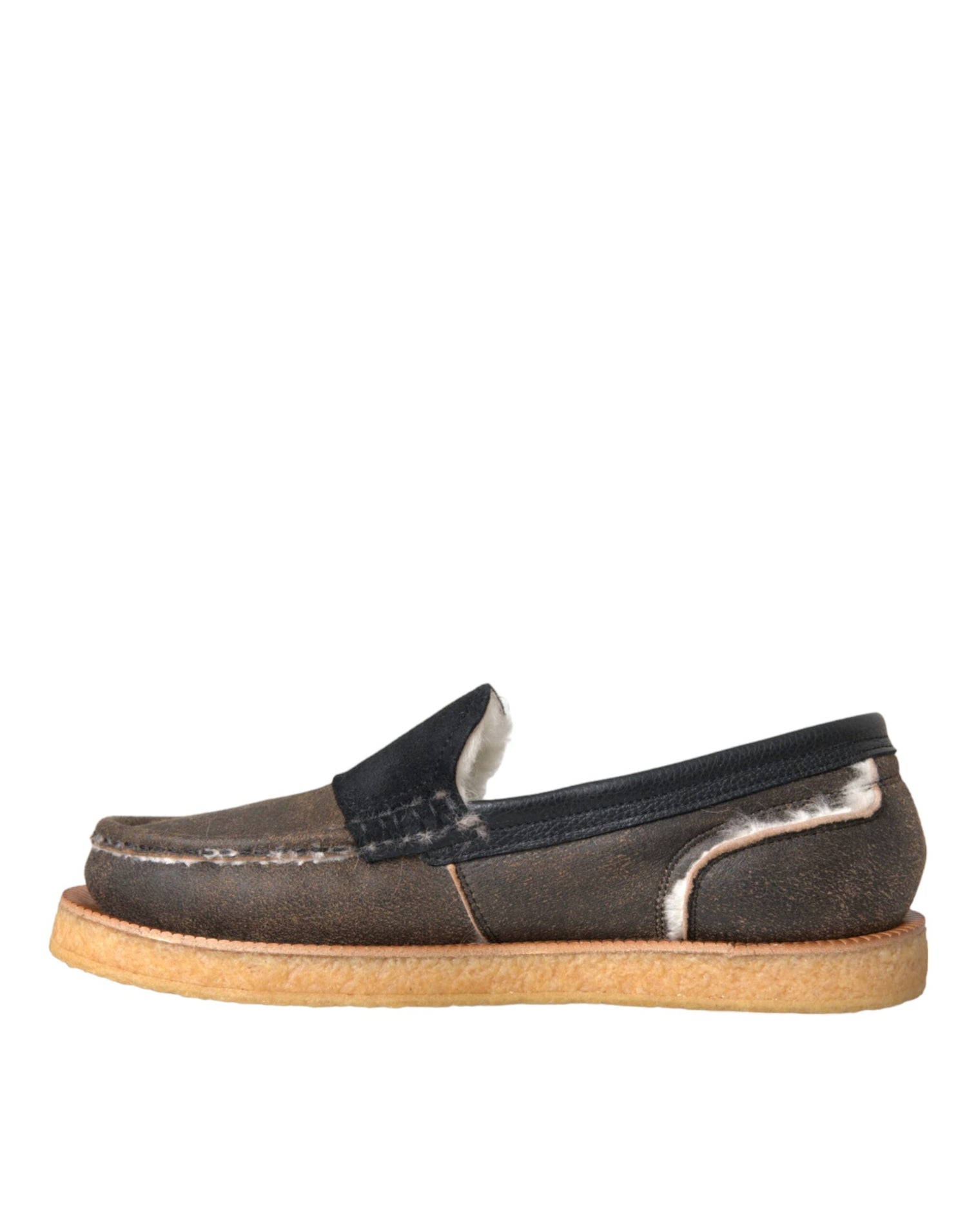 Dolce &amp;amp; Gabbana Bruna Svarta Päls Läderloafers Herrskor