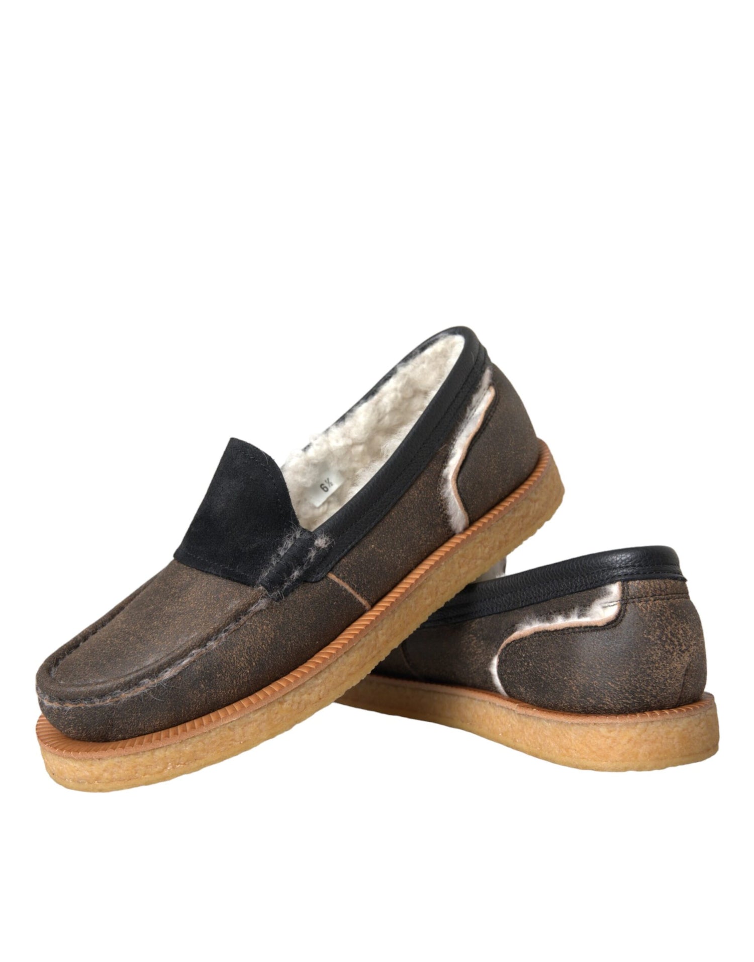 Dolce &amp;amp; Gabbana Bruna Svarta Päls Läderloafers Herrskor