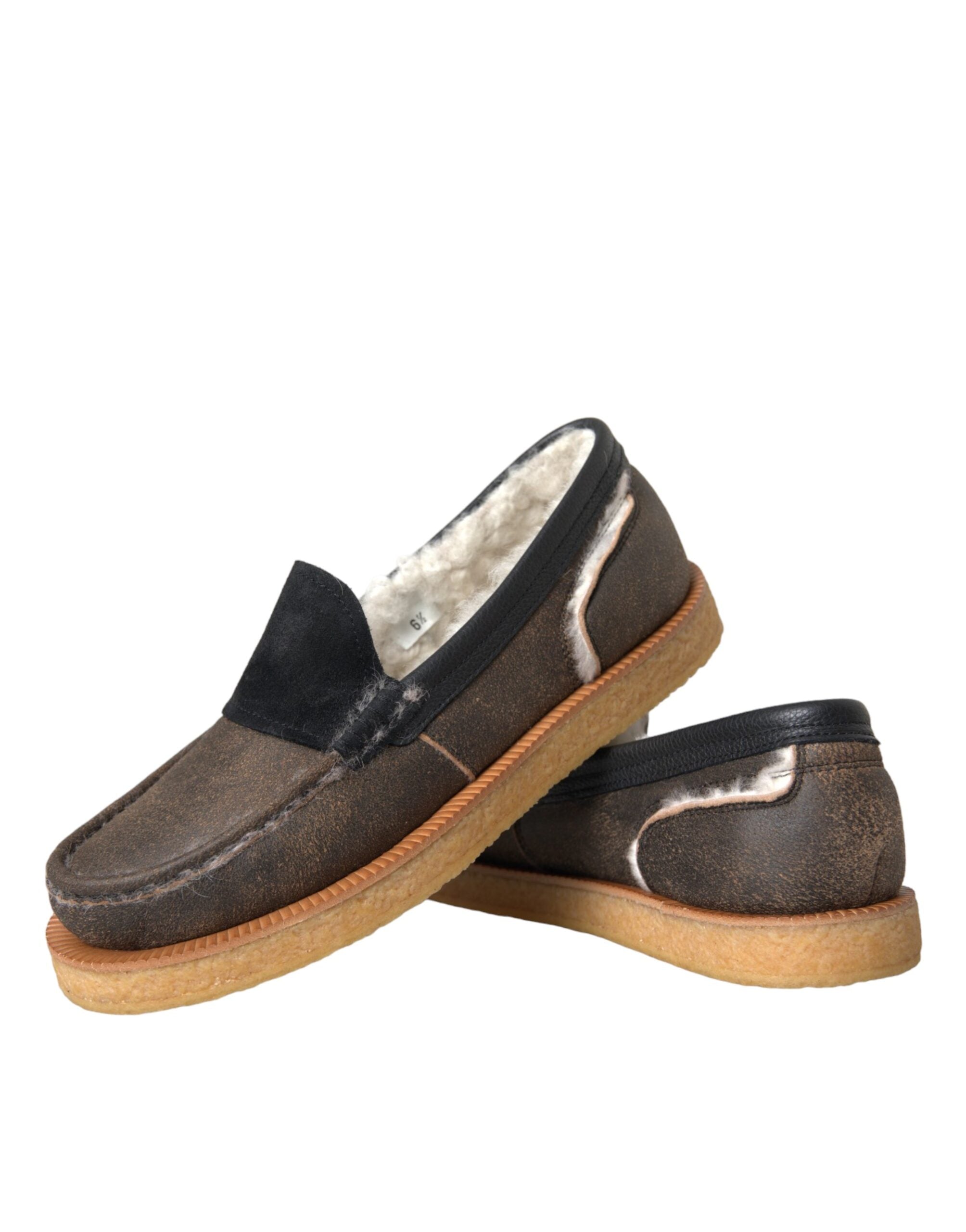 Dolce &amp;amp; Gabbana Bruna Svarta Päls Läderloafers Herrskor