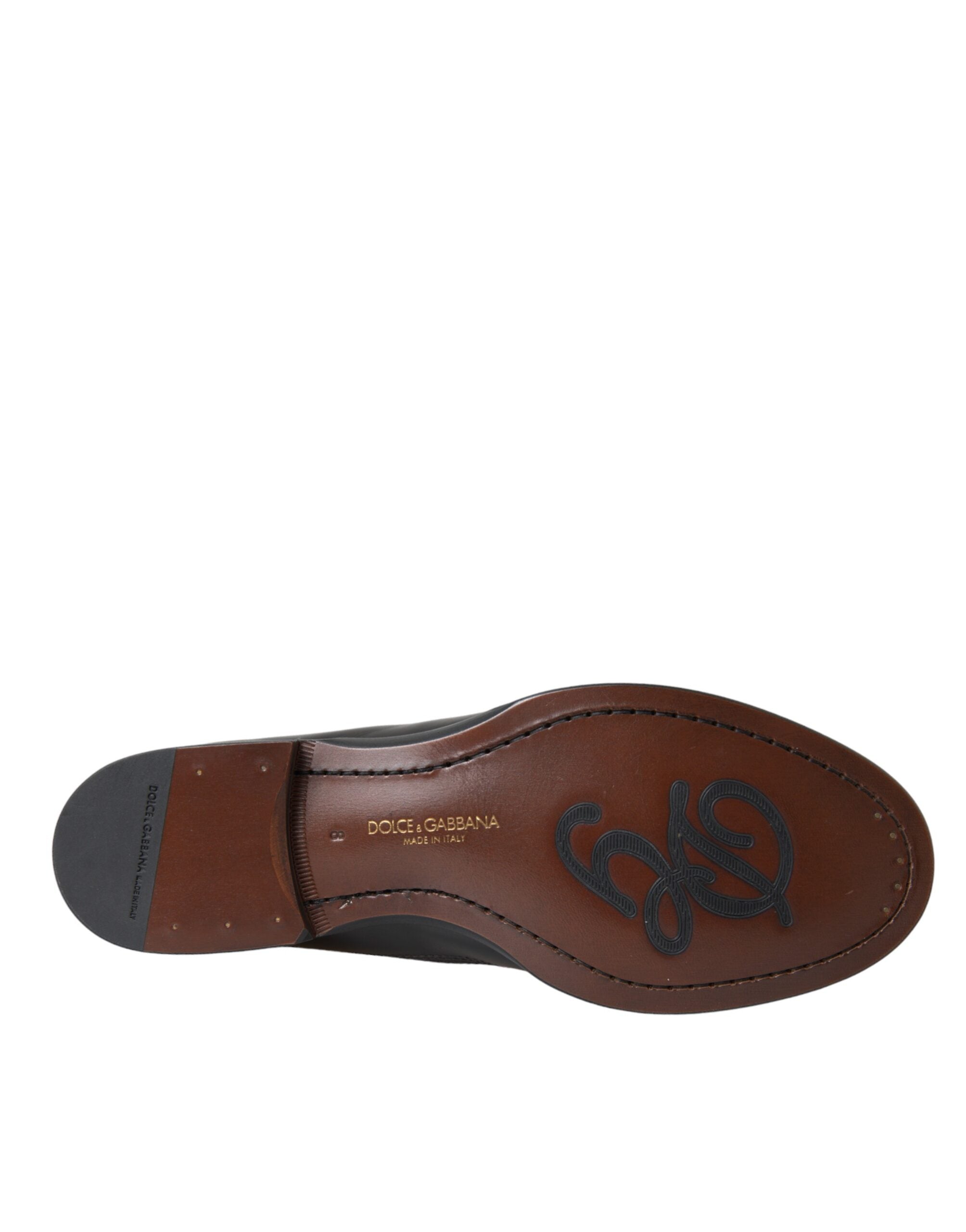 Dolce &amp; Gabbana Black Brown Leather Loafer Men Dress Shoes
