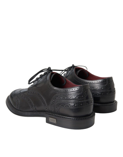 Dolce &amp; Gabbana Black Leather Oxford Wingtip Formal Men Shoes