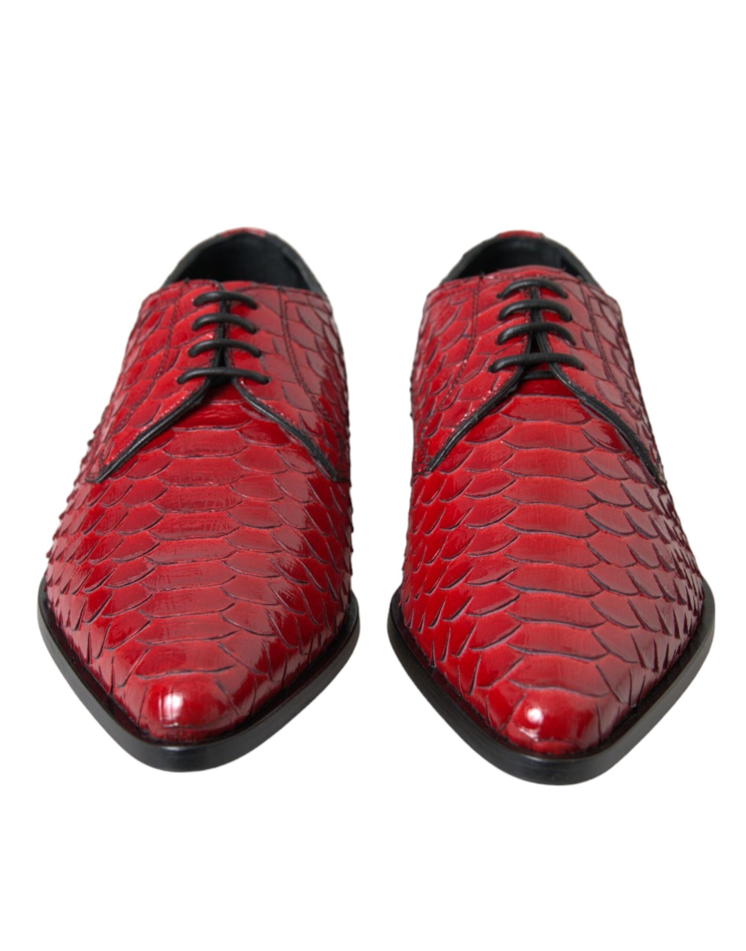 Dolce &amp; Gabbana Red Textured Varnished Derby Men Formal Shoes
