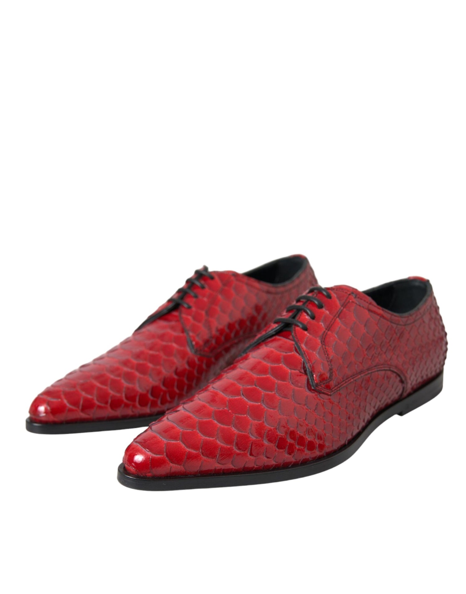 Dolce &amp; Gabbana Red Textured Varnished Derby Men Formal Shoes