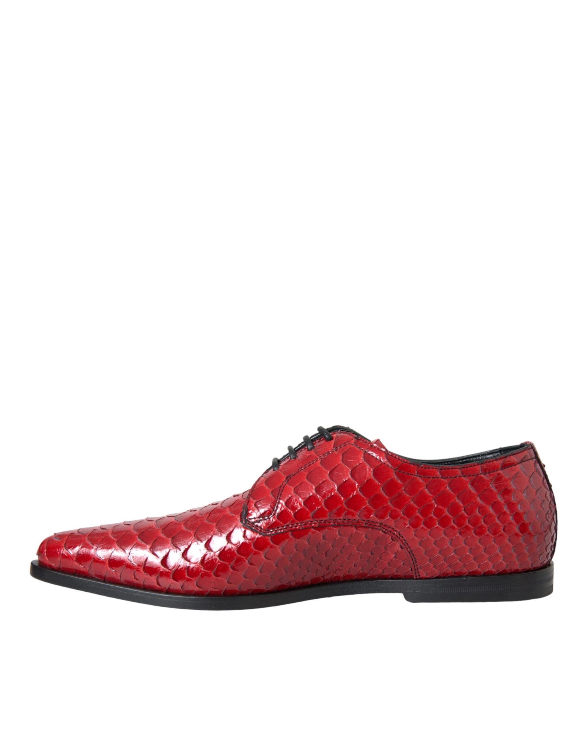 Dolce &amp; Gabbana Red Textured Varnished Derby Men Formal Shoes
