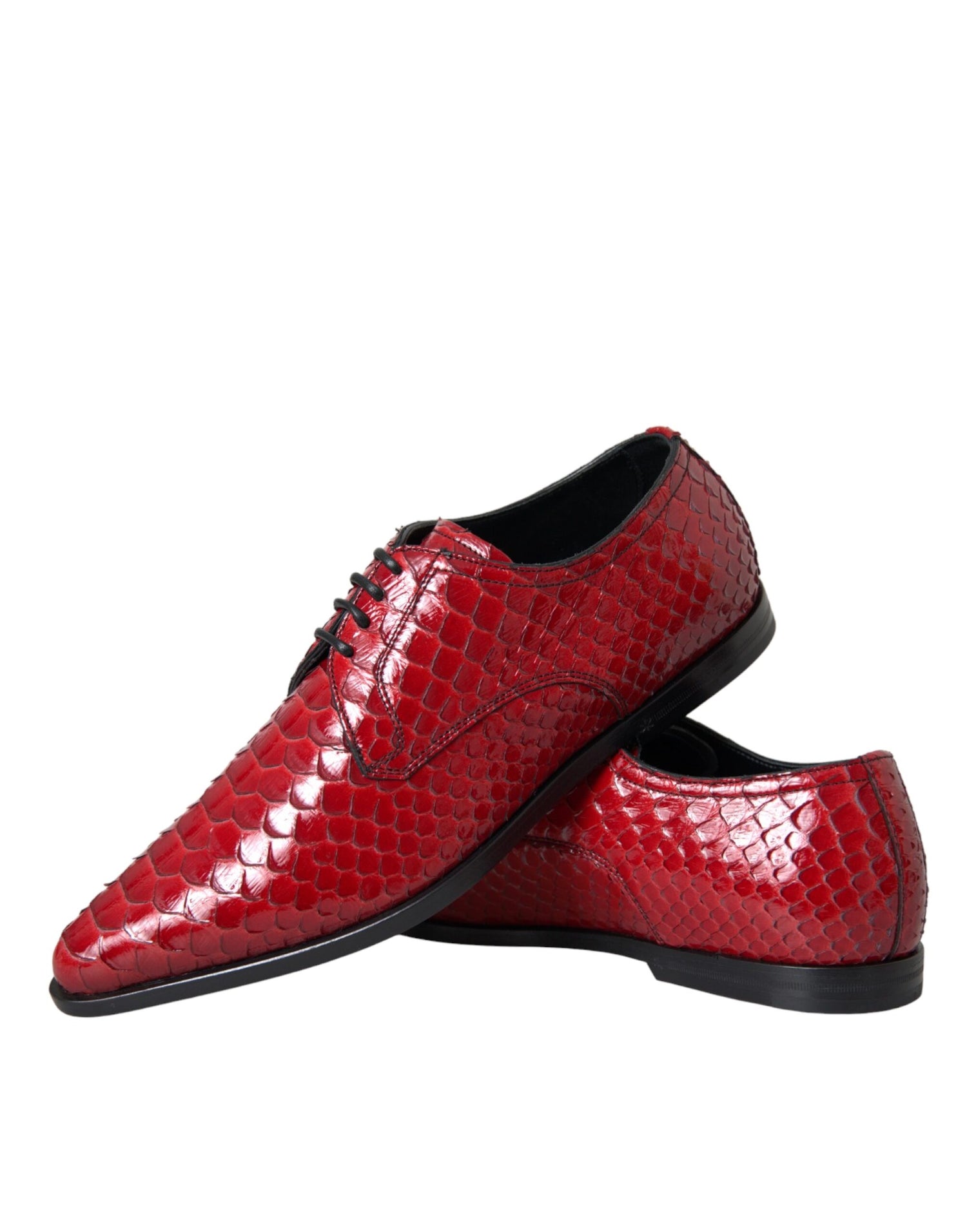 Dolce &amp; Gabbana Red Textured Varnished Derby Men Formal Shoes