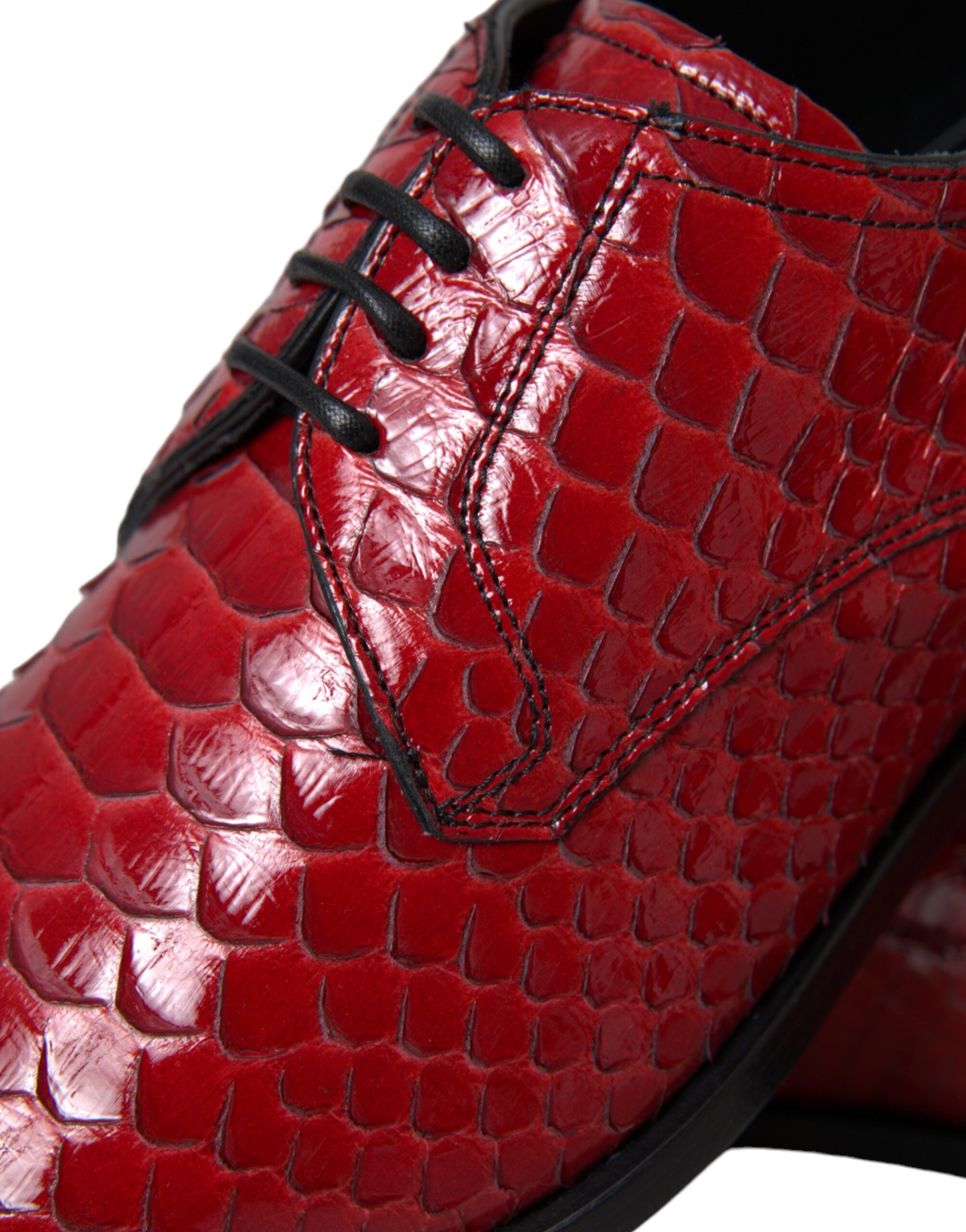 Dolce &amp; Gabbana Red Textured Varnished Derby Men Formal Shoes