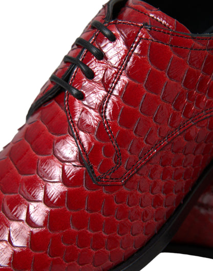 Dolce &amp; Gabbana Red Textured Varnished Derby Men Formal Shoes
