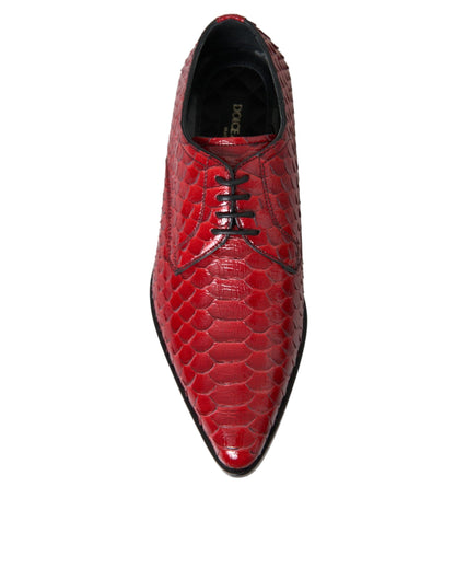 Dolce &amp; Gabbana Red Textured Varnished Derby Men Formal Shoes