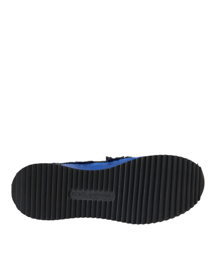 Dolce &amp; Gabbana Blue Black Calf Hair Leather Sneakers Shoes