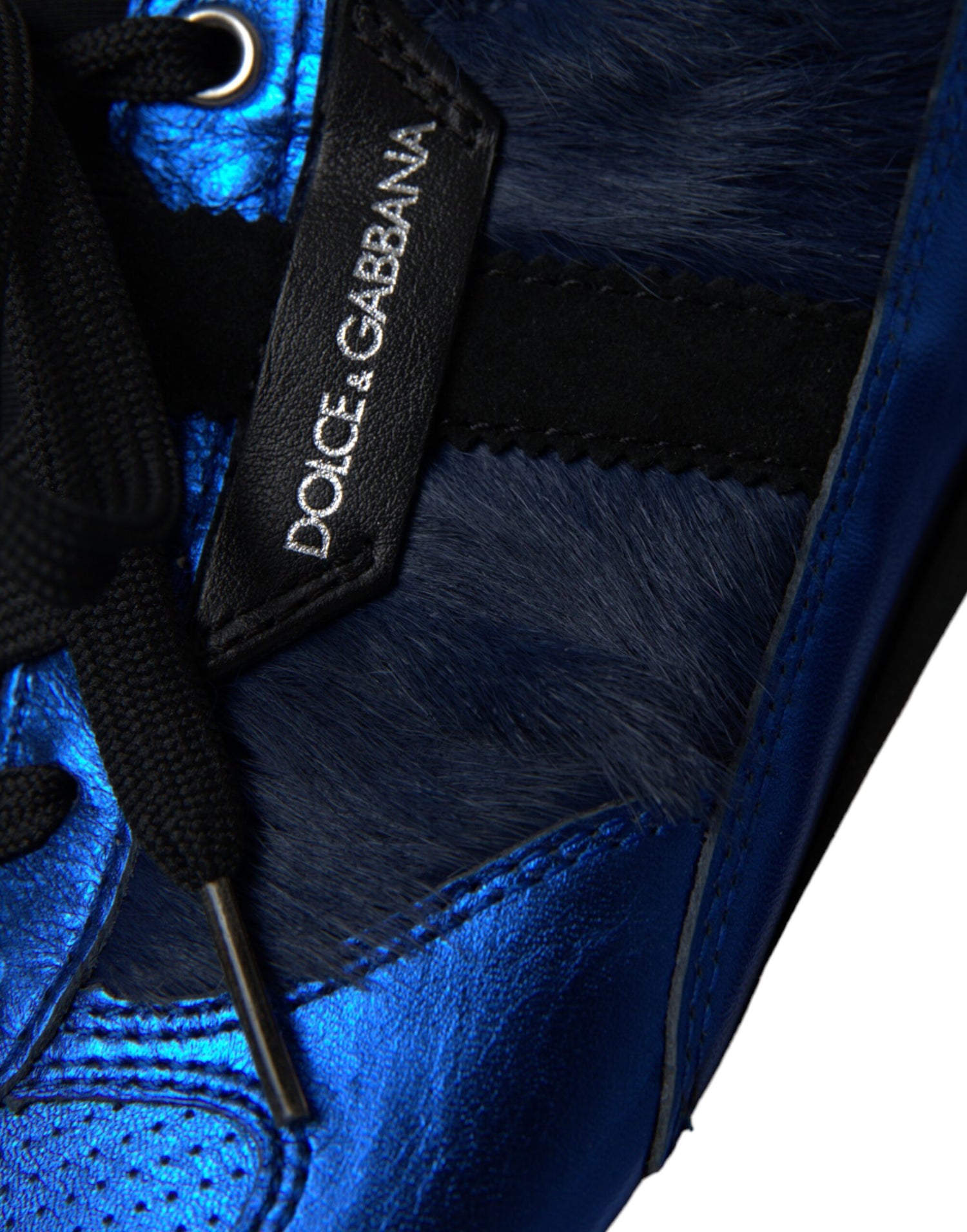 Dolce &amp; Gabbana Blue Black Calf Hair Leather Sneakers Shoes