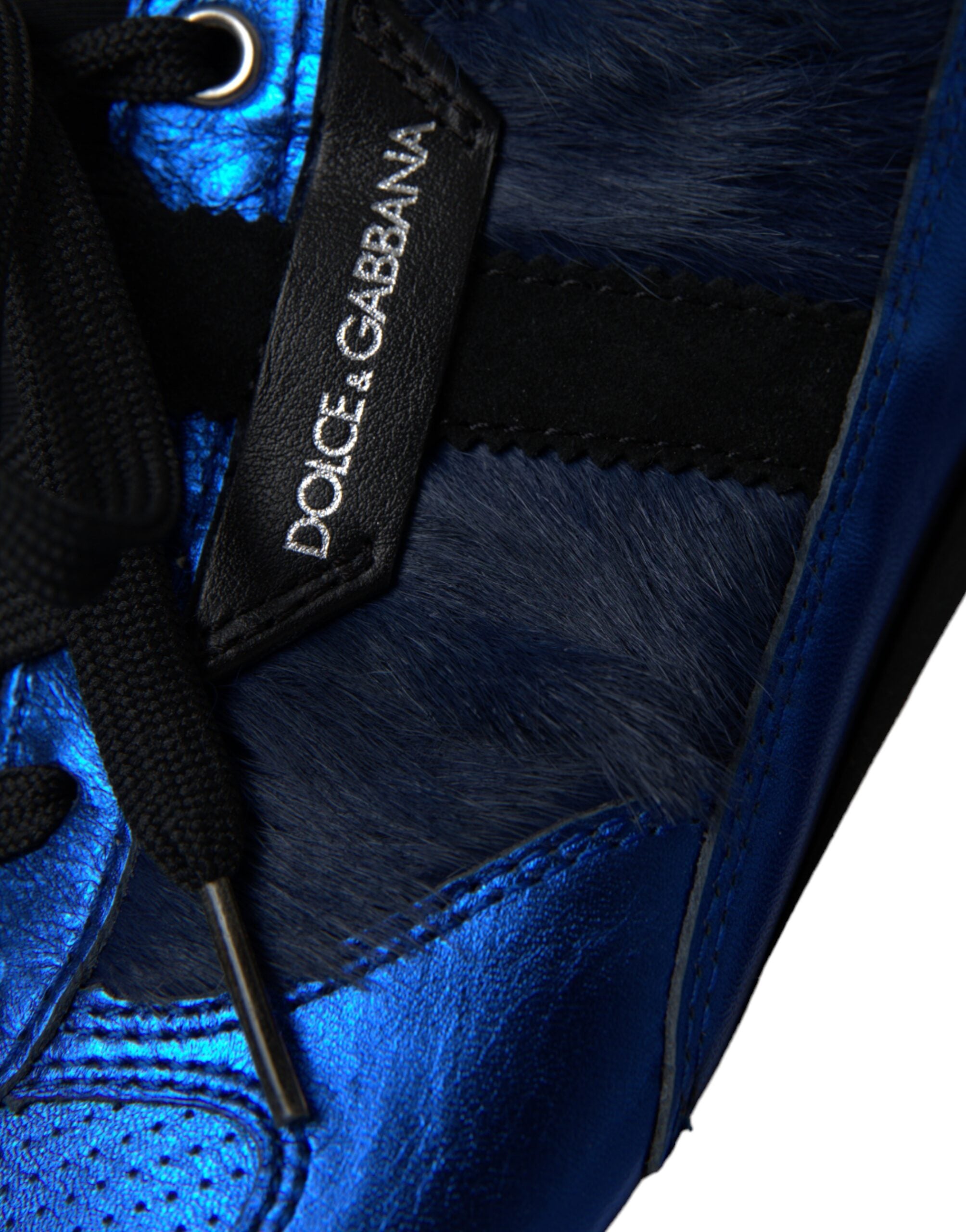 Dolce &amp; Gabbana Blue Black Calf Hair Leather Sneakers Shoes