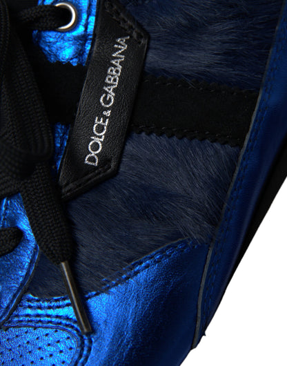 Dolce &amp; Gabbana Blue Black Calf Hair Leather Sneakers Shoes