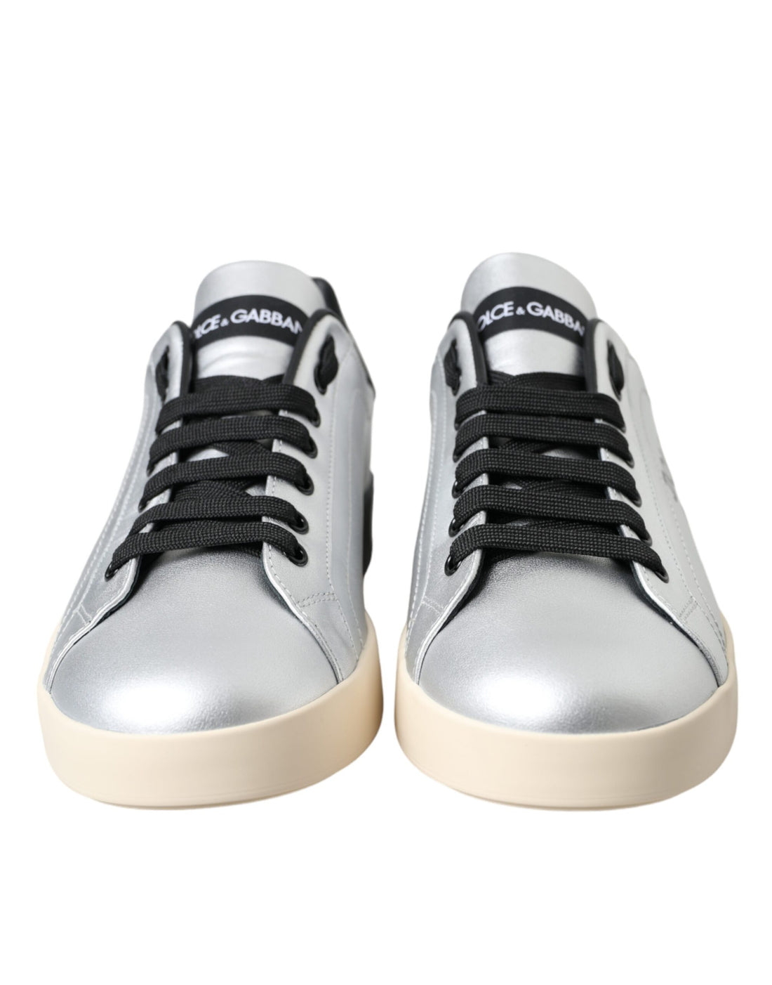 Dolce &amp; Gabbana Silver Portofino Calf Leather Sneakers Men Shoes