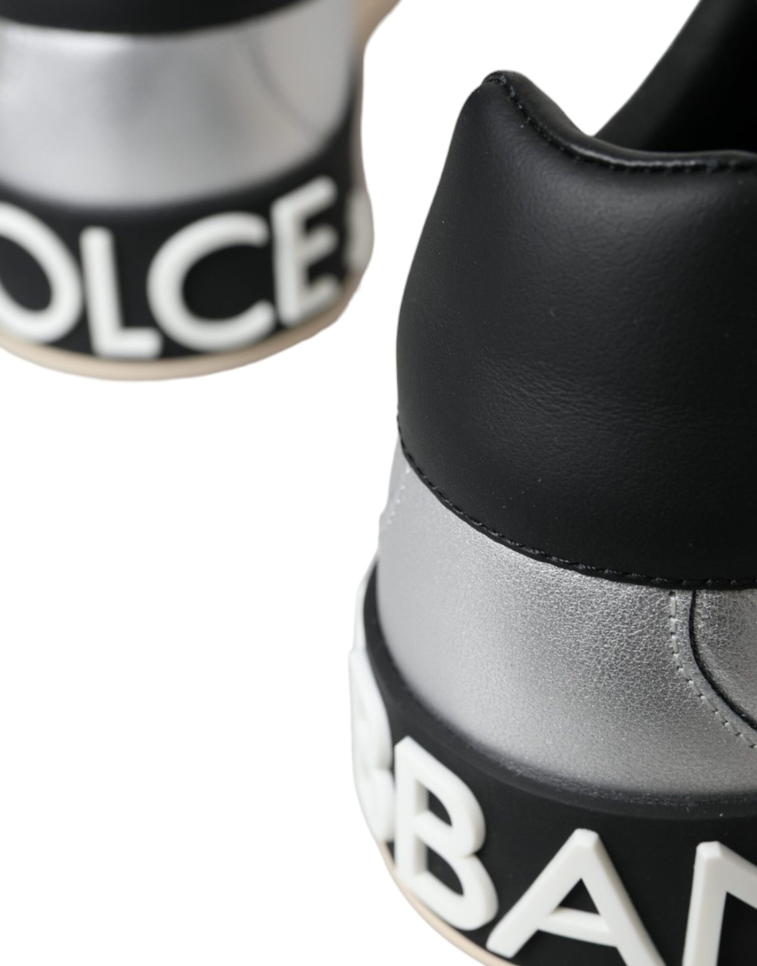 Dolce &amp; Gabbana Silver Portofino Calf Leather Sneakers Men Shoes