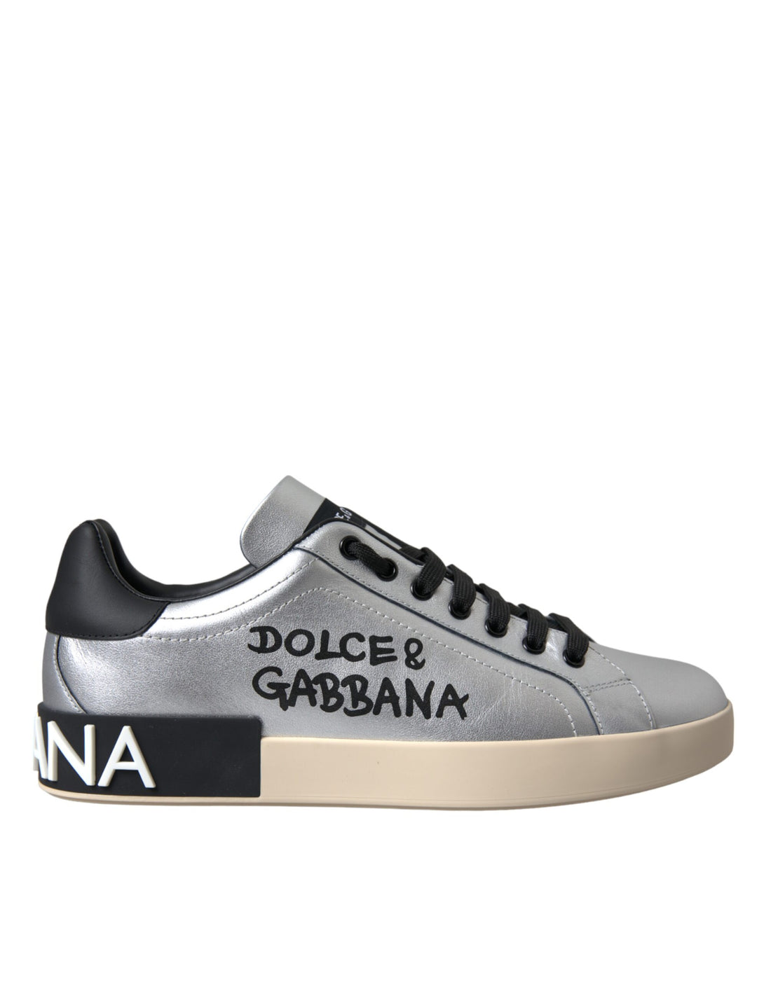 Dolce &amp; Gabbana Silver Portofino Calf Leather Sneakers Men Shoes