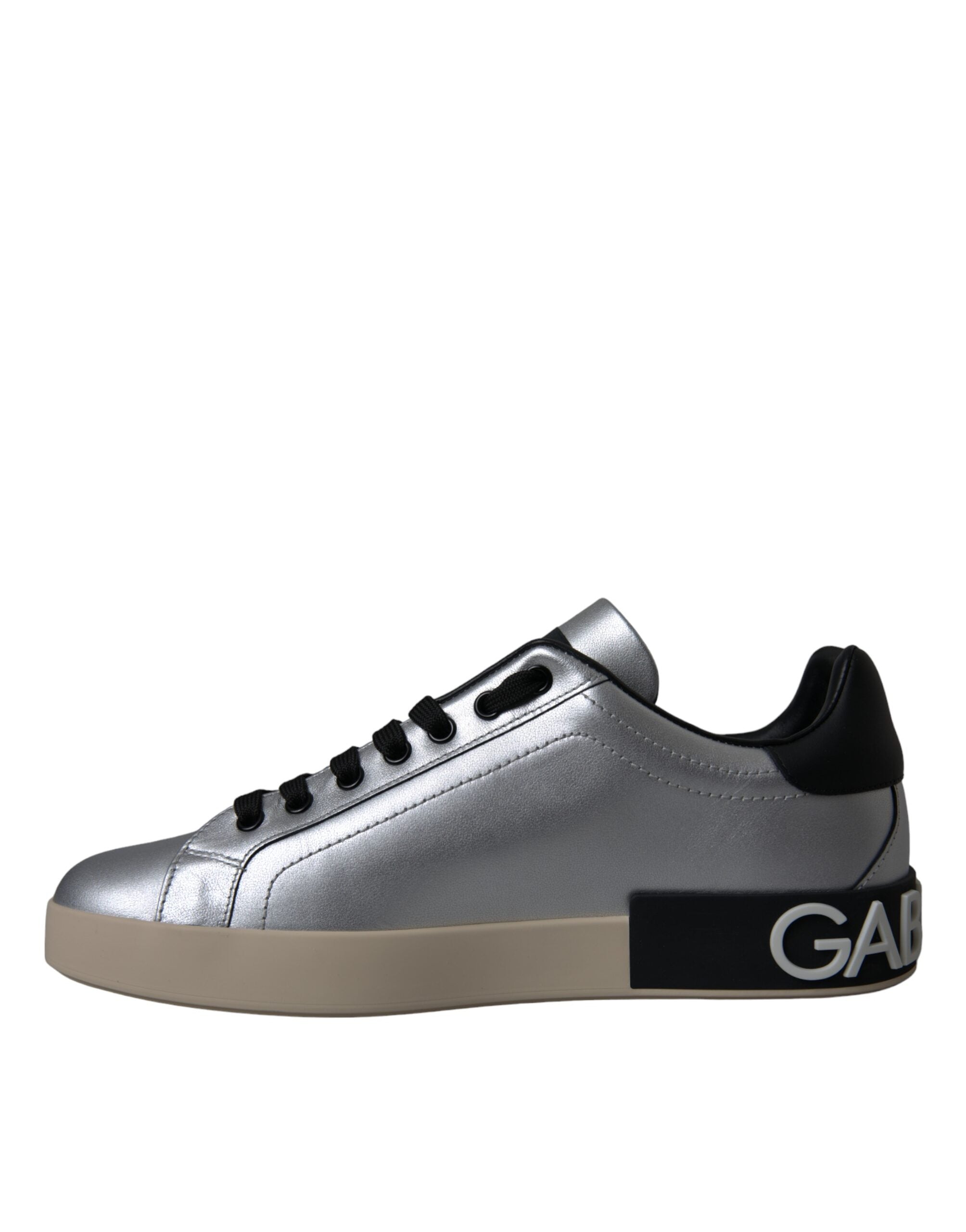Dolce &amp; Gabbana Silver Portofino Calf Leather Sneakers Men Shoes
