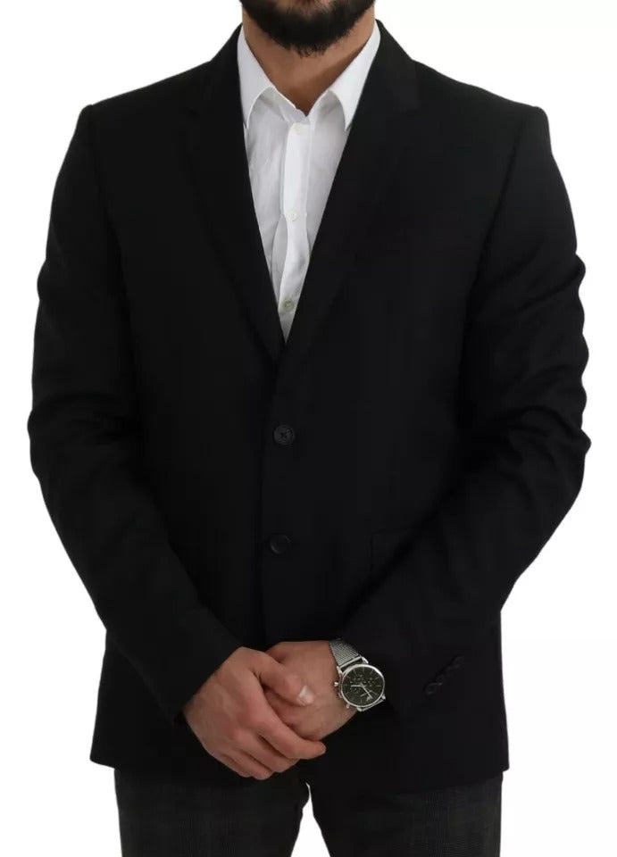 Dolce &amp; Gabbana Black Wool Slim Fit Notch Jacket Blazer