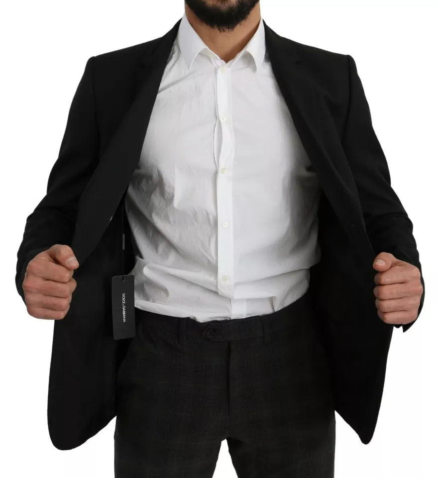 Dolce &amp; Gabbana Black Wool Slim Fit Notch Jacket Blazer