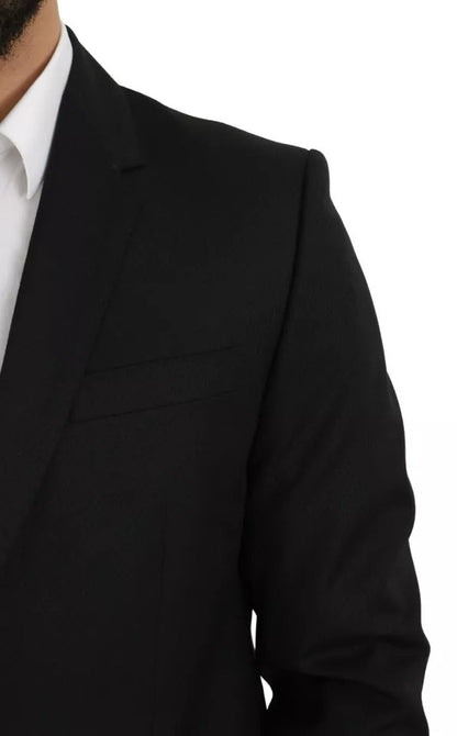 Dolce &amp; Gabbana Black Wool Slim Fit Notch Jacket Blazer