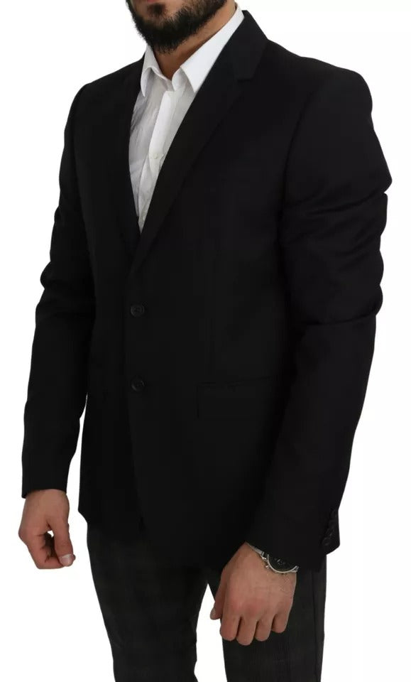 Dolce &amp; Gabbana Black Wool Slim Fit Notch Jacket Blazer