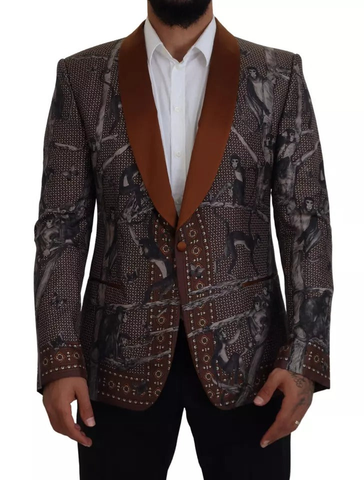 Dolce &amp;amp; Gabbana Bronze Apa Mönstrad Slim Sidenkavaj