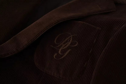 Dolce &amp; Gabbana Brown Corduroy Slim Fit Coat DG Logo Blazer