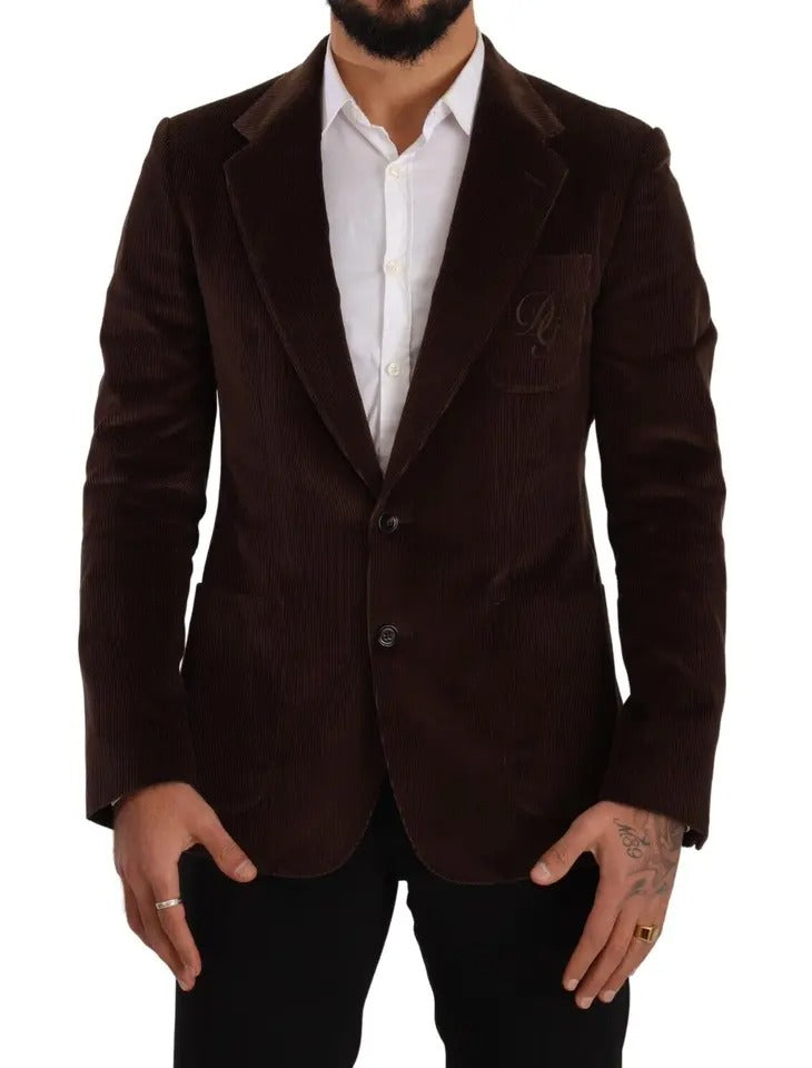 Dolce &amp;amp; Gabbana Brun Manchesterjacka Slim Fit Kavaj med DG-logotyp