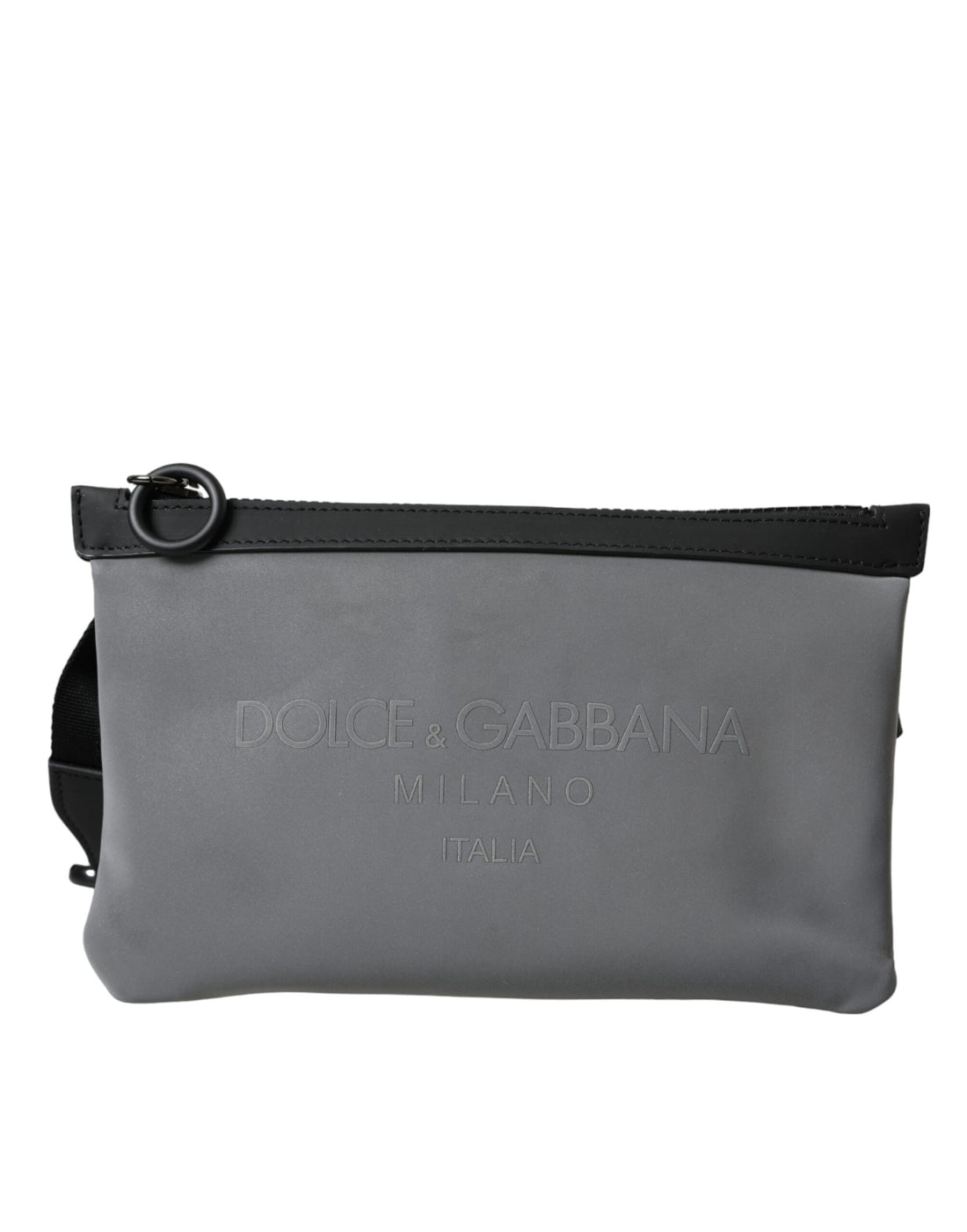 Dolce &amp;amp; Gabbana Grå Neopren Magväska med Logotyp och Dragkedja