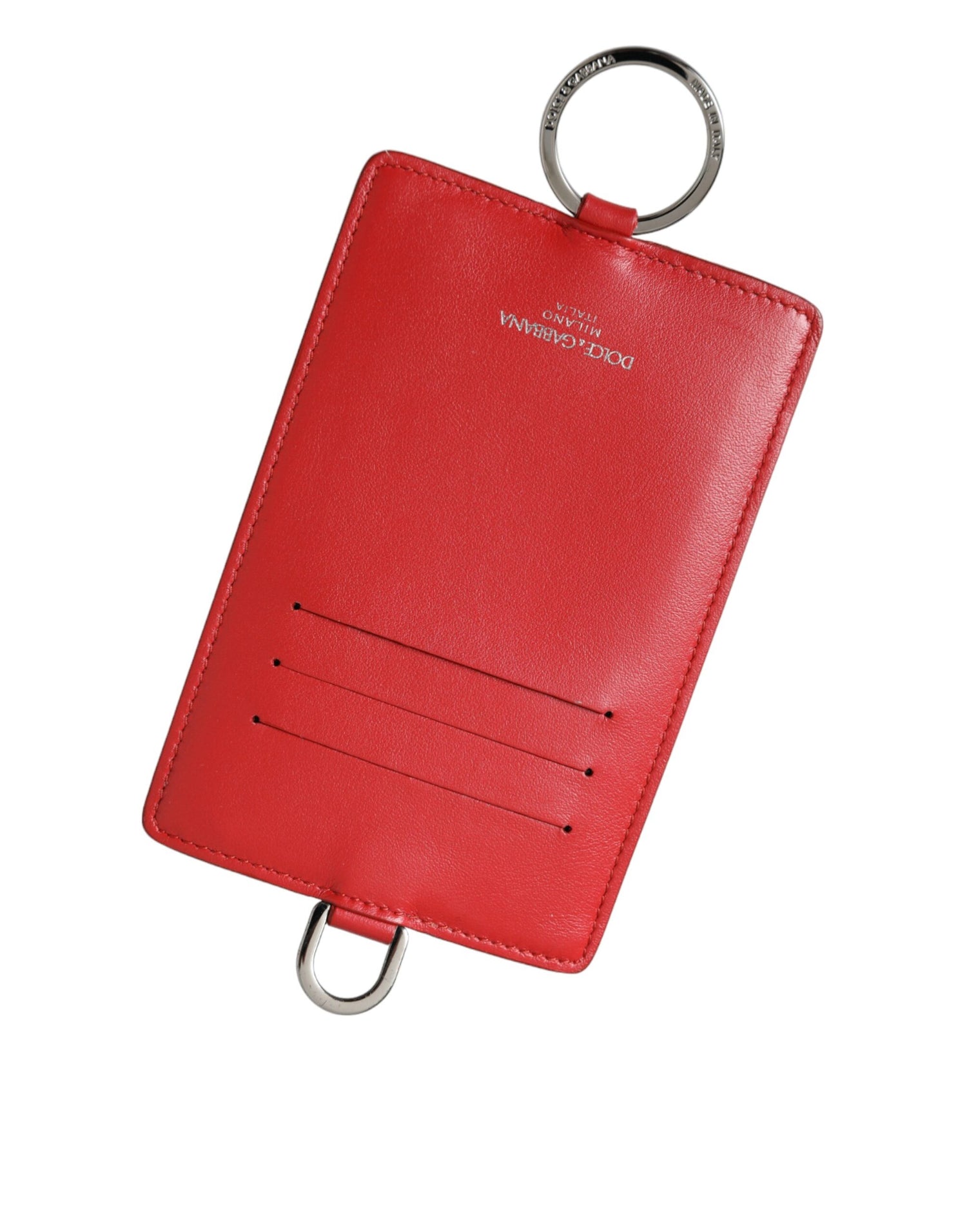 Dolce &amp; Gabbana Red Calfskin Leather Lanyard Logo Card Holder Wallet