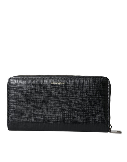 Dolce &amp;amp; Gabbana svart läderplånbok med logotyp och dragkedja runtom