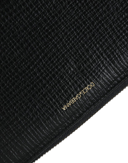 Dolce &amp;amp; Gabbana svart läderplånbok med logotyp och dragkedja runtom