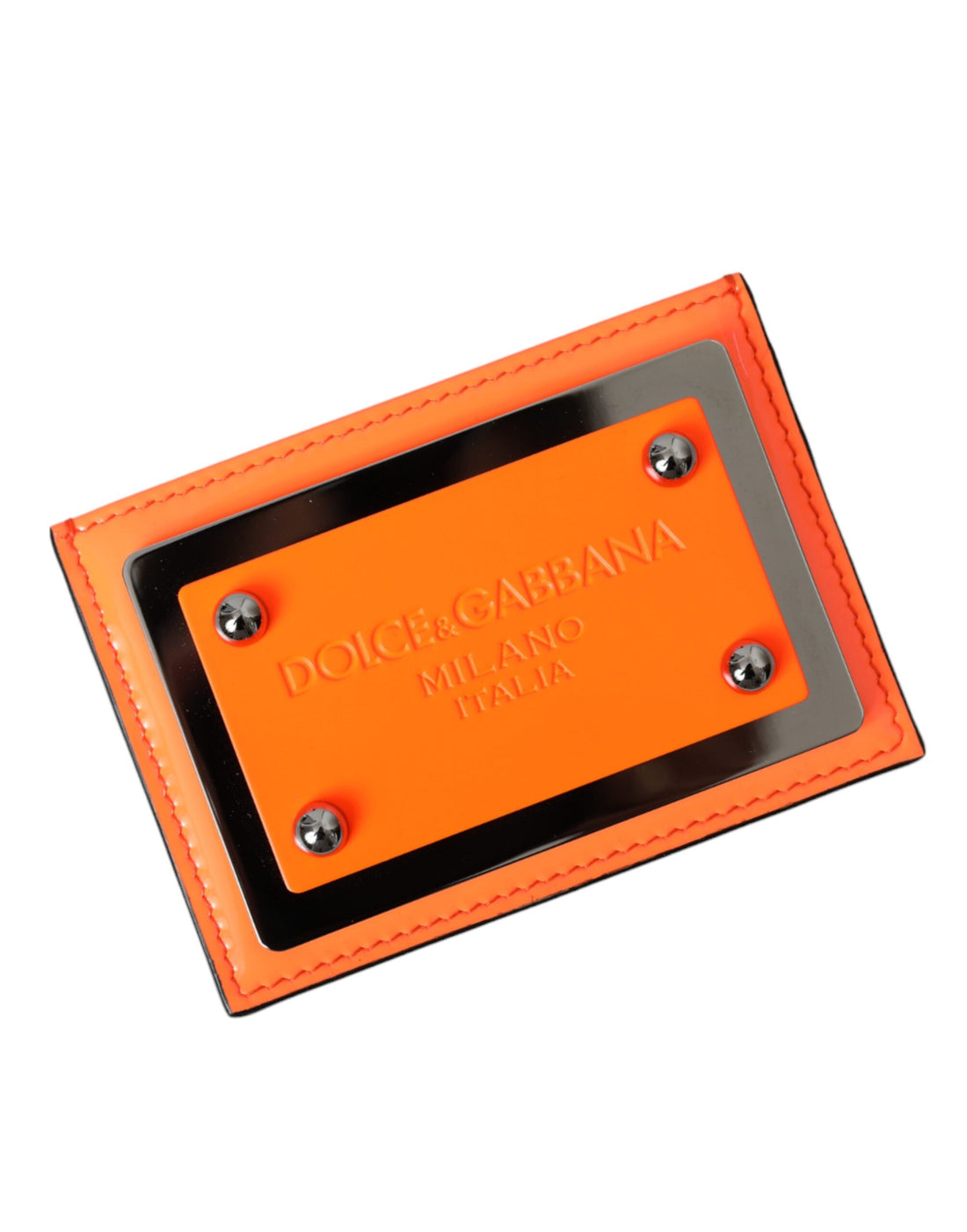 Dolce &amp;amp; Gabbana Orange Svart Läderplånbok med Logotypplakett