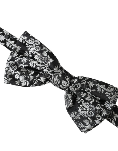 Dolce &amp;amp; Gabbana Svart Blommig Sidenfluga med Justerbar Halsringning för Herrar