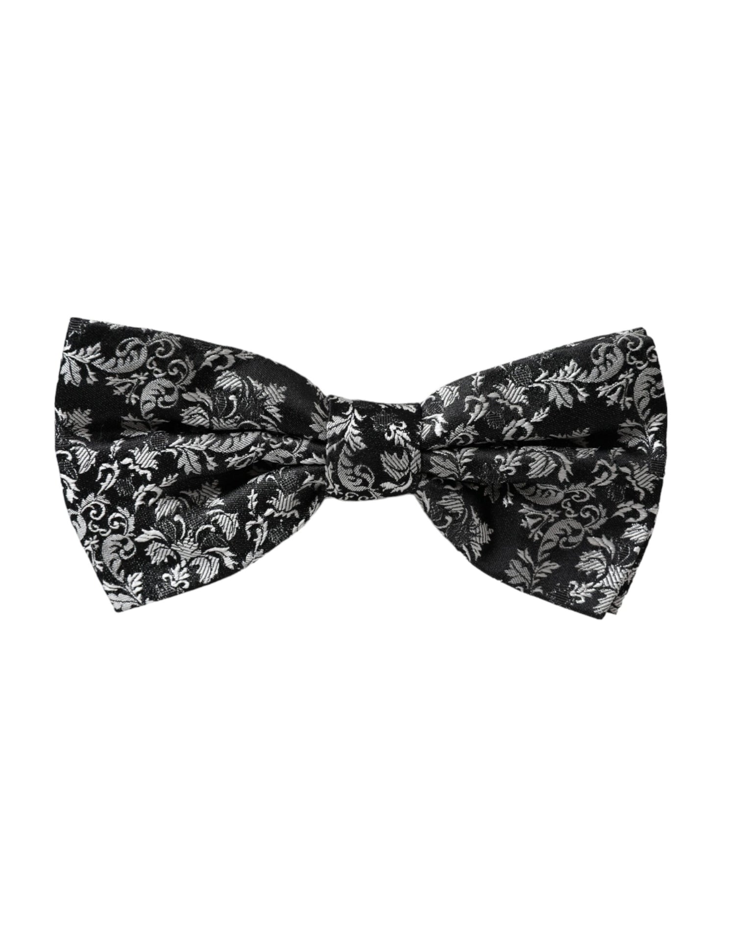 Dolce &amp;amp; Gabbana Svart Blommig Sidenfluga med Justerbar Halsringning för Herrar