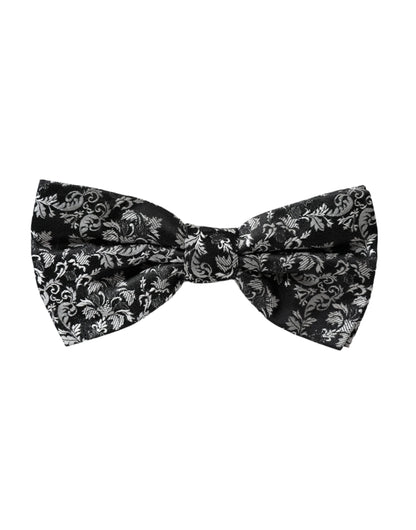 Dolce &amp;amp; Gabbana Svart Blommig Sidenfluga med Justerbar Halsringning för Herrar