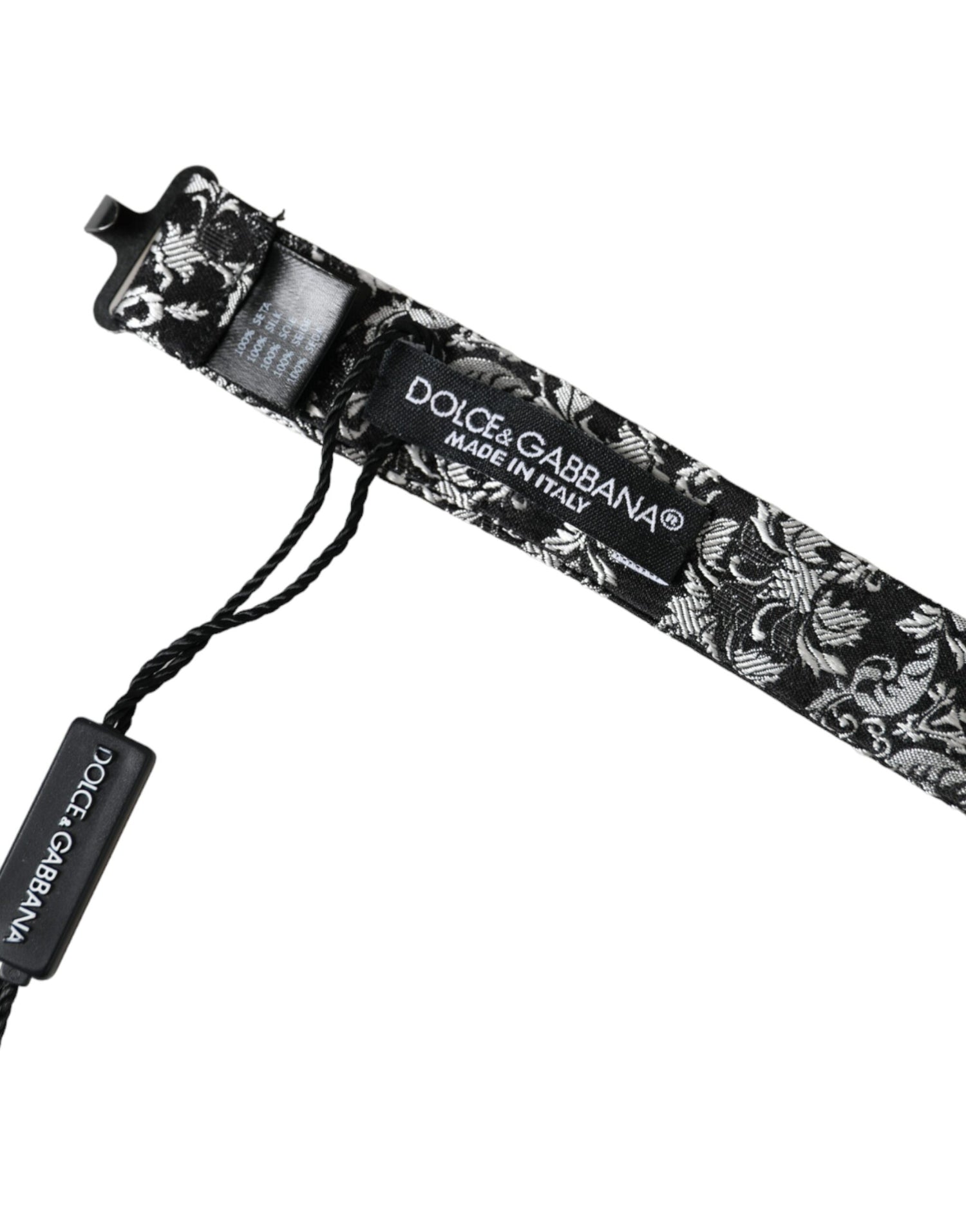 Dolce &amp;amp; Gabbana Svart Blommig Sidenfluga med Justerbar Halsringning för Herrar
