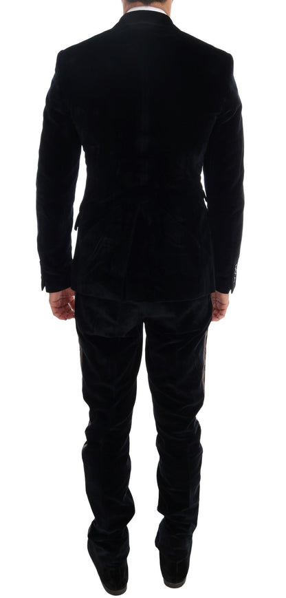 Dolce &amp; Gabbana Blue Velvet Two Button Slim 3 Piece Suit