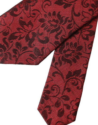 Dolce &amp;amp; Gabbana Röd Blommig Brokad Siden Justerbar Herrslips