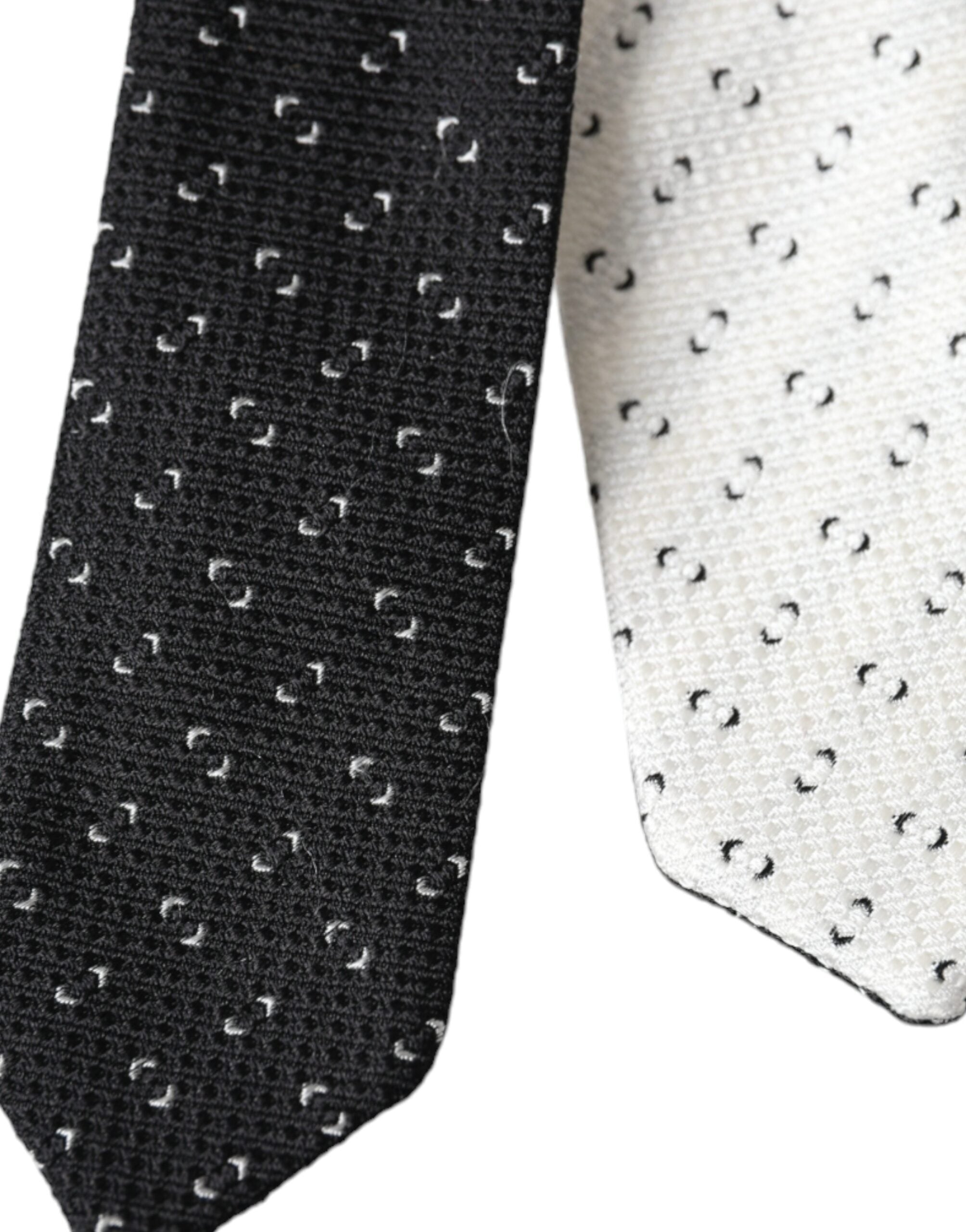 Dolce &amp; Gabbana Black White Patterned Adjustable Tie