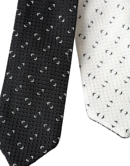 Dolce &amp; Gabbana Black White Patterned Adjustable Tie