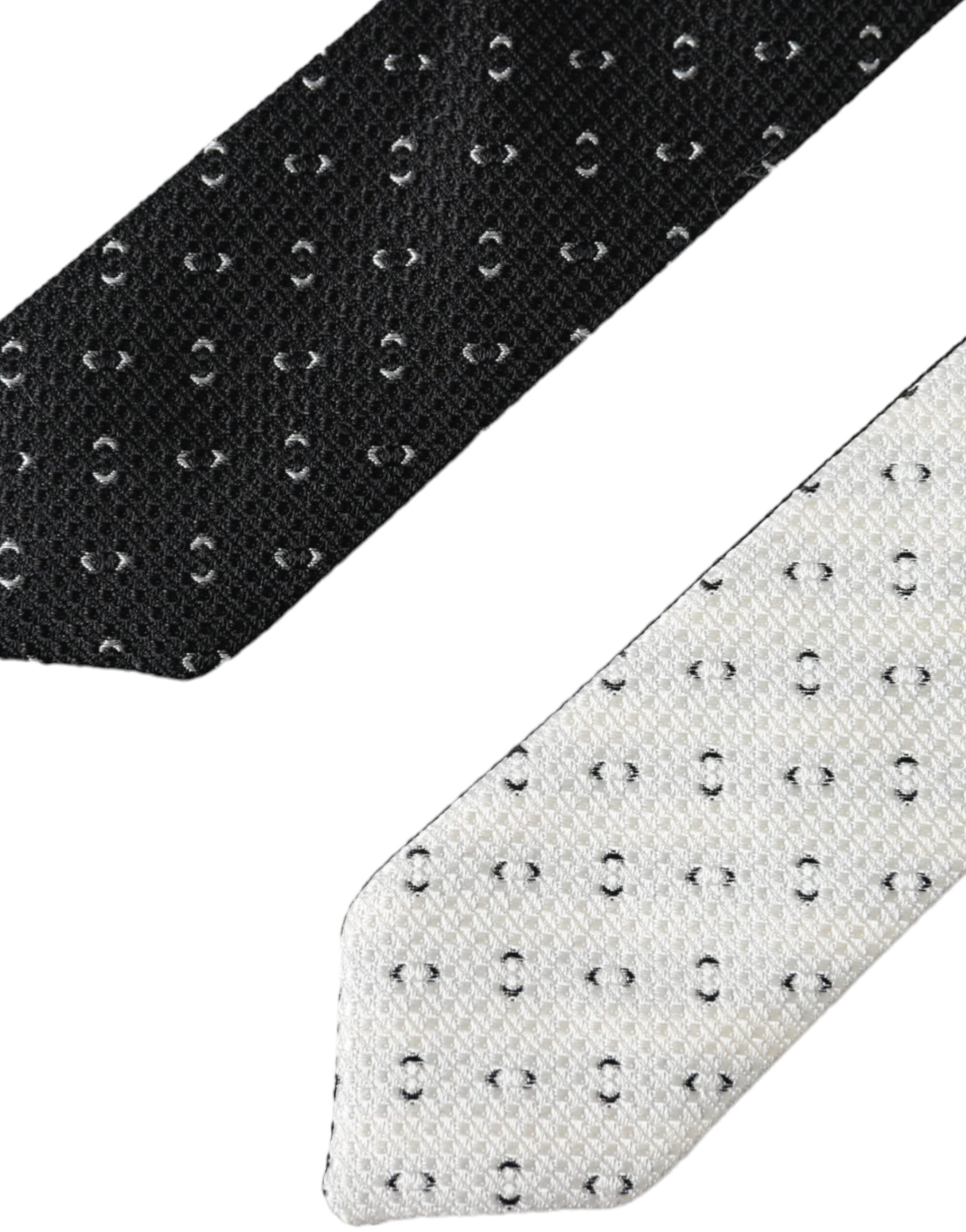 Dolce &amp; Gabbana Black White Patterned Adjustable Tie