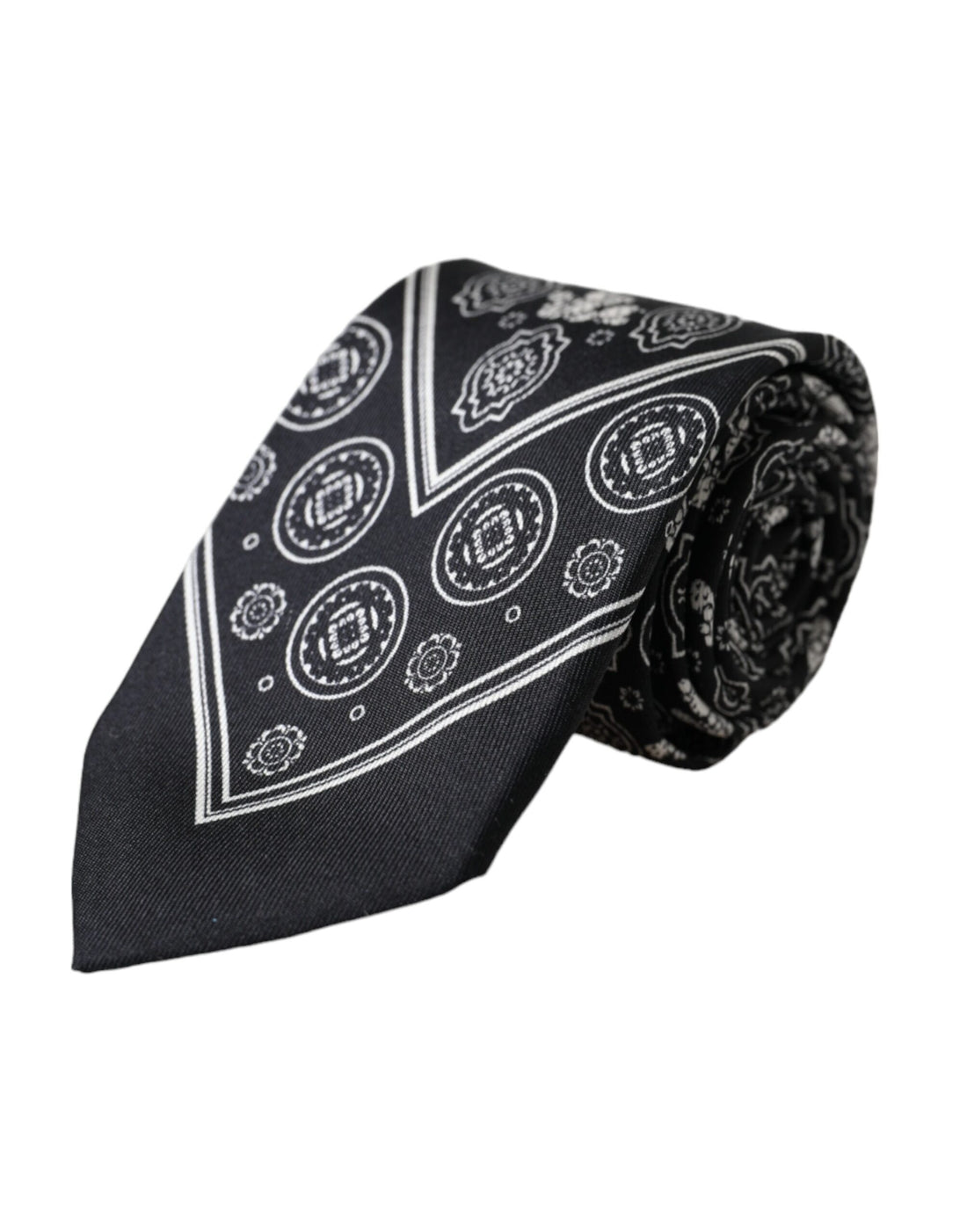 Dolce &amp;amp; Gabbana Svart Mönstrad Justerbar Slips i 100 % Siden