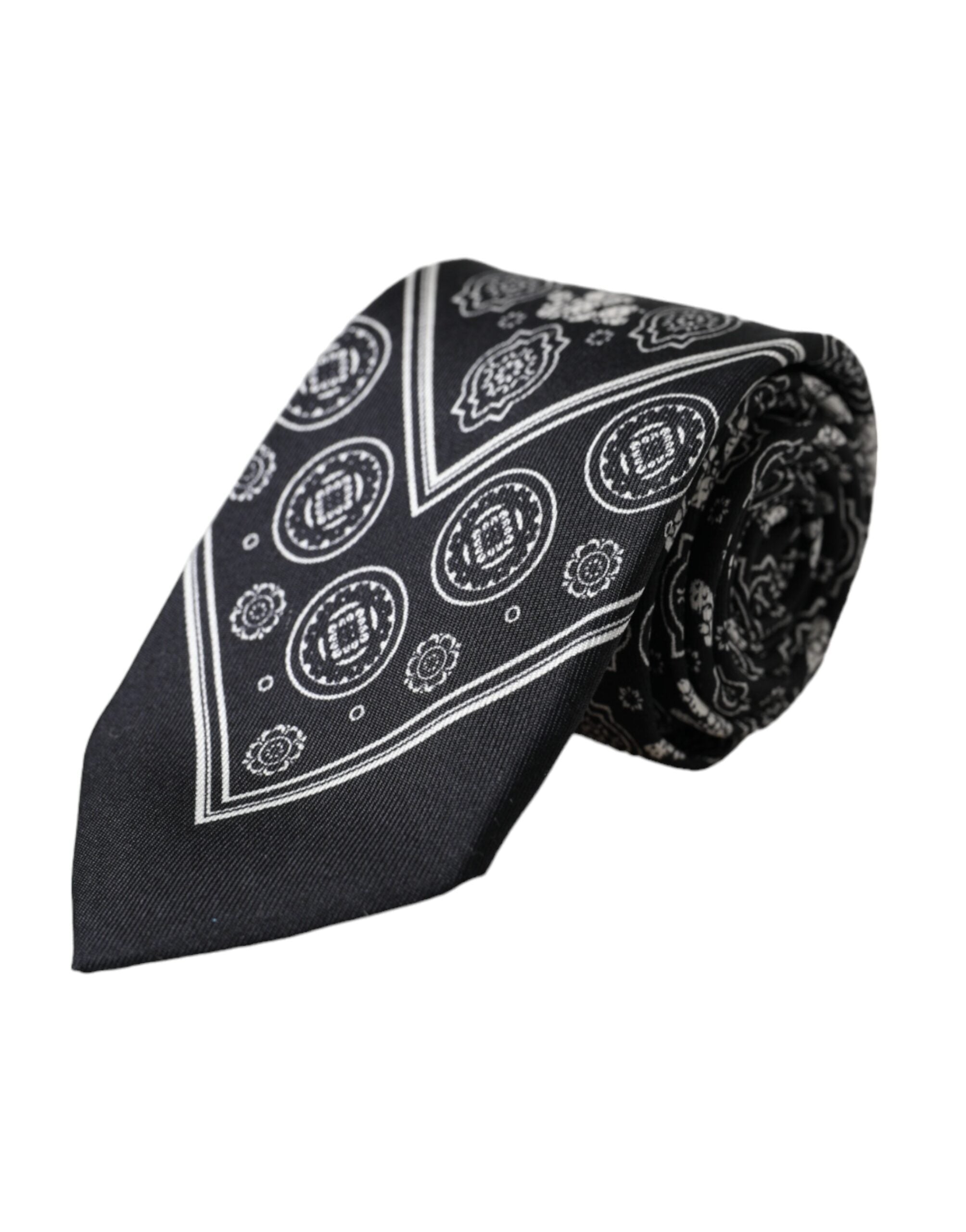 Dolce &amp; Gabbana Black Patterned 100%Silk Adjustable Tie